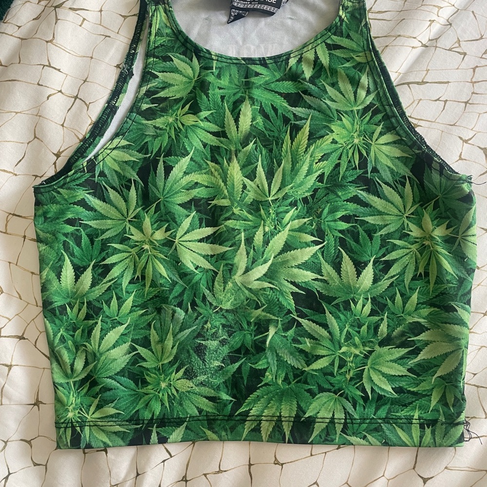 Vibrant Green Leaf Pattern Crop Top